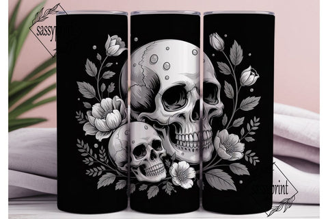 Gothic Skull Floral 20oz Tumbler Wrap Sublimation sassyprint 