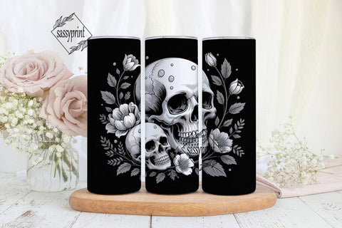 Gothic Skull Floral 20oz Tumbler Wrap Sublimation sassyprint 