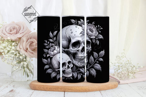 Gothic Skull Floral 20oz Tumbler Wrap Sublimation sassyprint 