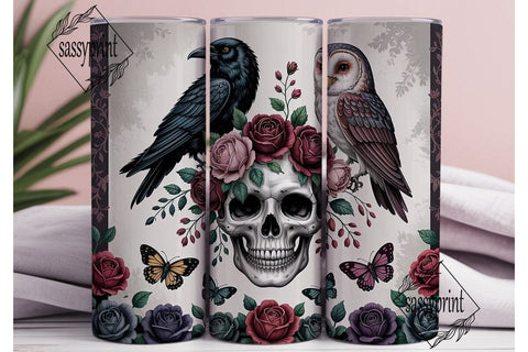 Gothic Skull Floral Tumbler Wrap Sublimation sassyprint 