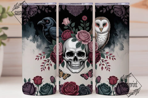 Gothic Skull Floral Tumbler Wrap Sublimation sassyprint 