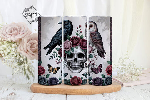 Gothic Skull Floral Tumbler Wrap Sublimation sassyprint 