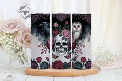 Gothic Skull Floral Tumbler Wrap Sublimation sassyprint 