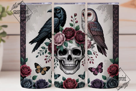 Gothic Skull Floral Tumbler Wrap Sublimation sassyprint 