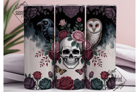 Gothic Skull Floral Tumbler Wrap Sublimation sassyprint 