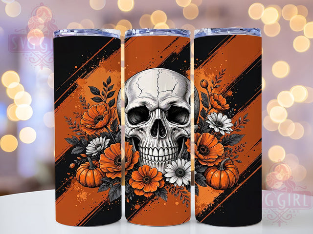 Gothic Skull Halloween 20oz Tumbler, Dark Horror, Macabre Art, Black And White, Elegant Spooky, Bone Design, Kawaii Goth, Sublimation Wrap Sublimation SvggirlplusArt 