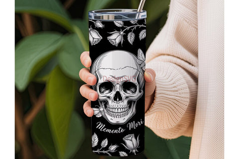 Gothic Skull & Moth Tumbler Wrap Sublimation DesignSVG 