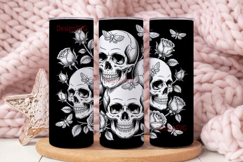 Gothic Skull & Moth Tumbler Wrap Sublimation DesignSVG 