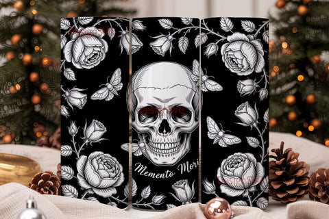 Gothic Skull & Moth Tumbler Wrap Sublimation DesignSVG 