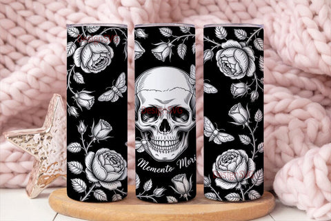 Gothic Skull & Moth Tumbler Wrap Sublimation DesignSVG 