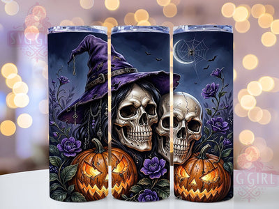 Gothic Skull Pumpkin Glow 20oz Tumbler, Skull Motif, Pumpkin Accent, Gothic Theme, Glow Art Design, Spooky Flair, Sublimation Wrap, 20oz Tumbler Sublimation SvggirlplusArt 