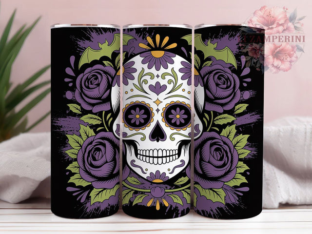 Gothic Skull Purple Roses Halloween Tumbler, Purple Roses Wrap, Neon Bat Design, 20Oz Tumbler Sublimation, Spooky Gothic Drinkware, Dark Aesthetic Cup, Halloween Skull Mug Sublimation Li Zamperini 
