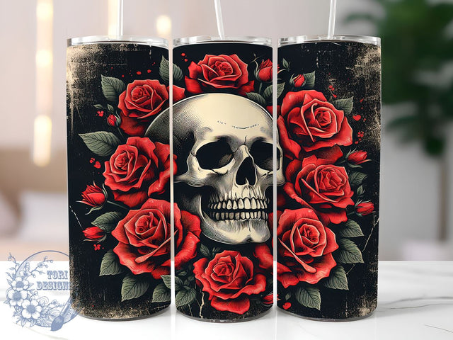 Gothic Skull & Rose 20oz Skinny Tumbler PNG, Skull With Roses Tumbler Wrap, Sublimation Design, Straight & Tapered Tumbler Wrap, Instant Digital Download Sublimation ToriDesigns 