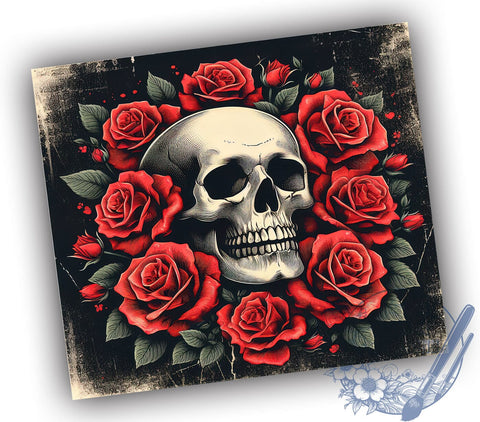 Gothic Skull & Rose 20oz Skinny Tumbler PNG, Skull With Roses Tumbler Wrap, Sublimation Design, Straight & Tapered Tumbler Wrap, Instant Digital Download Sublimation ToriDesigns 