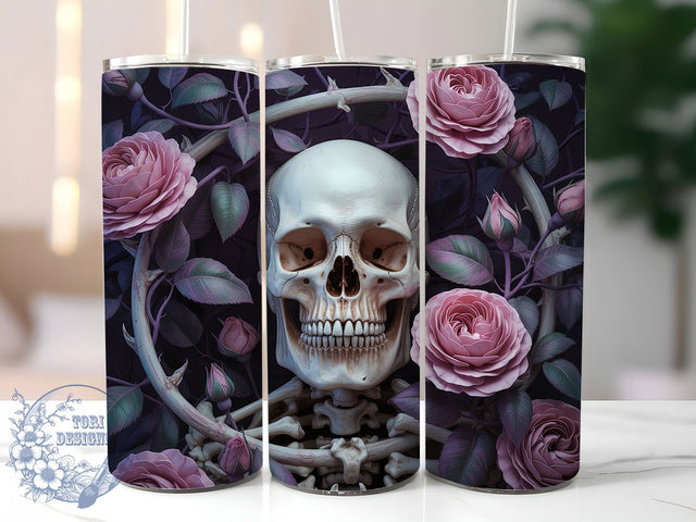 Gothic Skull Rose Floral Tumbler, Skeleton Floral Wrap, 20Oz Sublimation Design, Gothic Skull Cup, Rose And Bones Tumbler, Dark Floral Drinkware, Edgy Skeleton Mug Sublimation ToriDesigns 