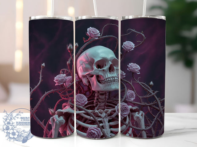 Gothic Skull Rose Floral Tumbler, Skeleton Floral Wrap, 20Oz Sublimation Design, Gothic Skull Cup, Rose And Bones Tumbler, Dark Floral Drinkware, Edgy Skeleton Mug Sublimation ToriDesigns 