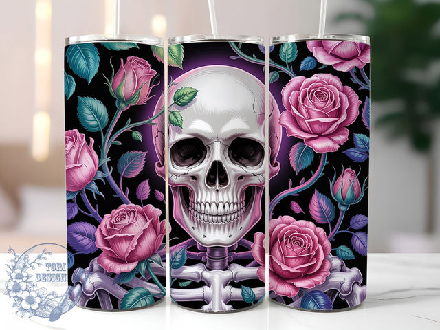 Gothic Skull Rose Floral Tumbler, Skeleton Floral Wrap, 20Oz Sublimation Design, Gothic Skull Cup, Rose And Bones Tumbler, Dark Floral Drinkware, Edgy Skeleton Mug Sublimation ToriDesigns 