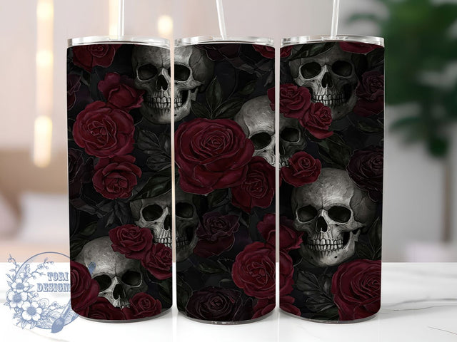 Gothic Skull Rose Tumbler Wrap, Gothic Tumbler Wrap, Dark Aesthetic Tumbler, 20oz Sublimation Wrap, Macabre Floral Tumbler, Edgy Skull Design, Horror Tumbler Sublimation ToriDesigns 
