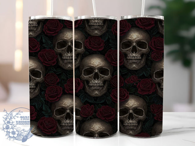 Gothic Skull Rose Tumbler Wrap, Gothic Tumbler Wrap, Dark Aesthetic Tumbler, 20oz Sublimation Wrap, Macabre Floral Tumbler, Edgy Skull Design, Horror Tumbler Sublimation ToriDesigns 