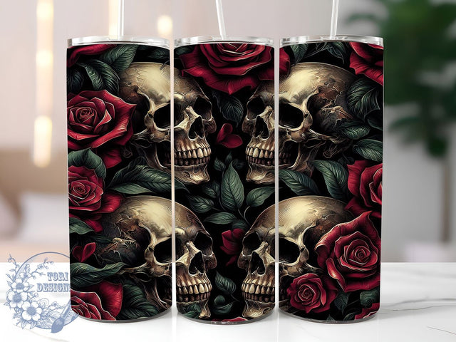 Gothic Skull Rose Tumbler Wrap, Gothic Tumbler Wrap, Dark Aesthetic Tumbler, 20oz Sublimation Wrap, Macabre Floral Tumbler, Edgy Skull Design, Horror Tumbler Sublimation ToriDesigns 