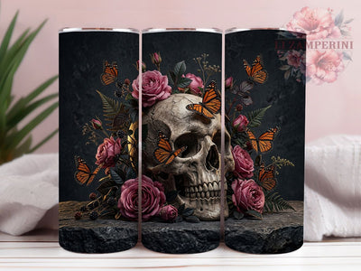 Gothic Skull Roses 20oz Tumbler, Skull Motif, Rose Theme, Gothic Art Design, Dark Accent, Elegant Charm, Sublimation Wrap, 20oz Tumbler Sublimation Li Zamperini 