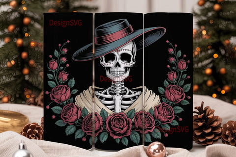 Gothic Skull & Roses 20oz Tumbler Wrap Sublimation DesignSVG 