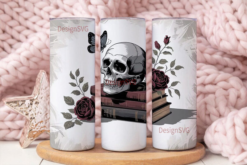 Gothic Skull & Roses 20oz Tumbler Wrap Sublimation DesignSVG 