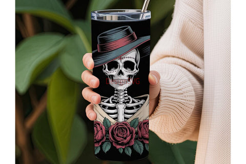 Gothic Skull & Roses 20oz Tumbler Wrap Sublimation DesignSVG 