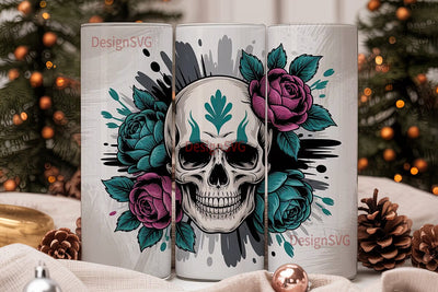 Gothic Skull & Roses 20oz Tumbler Wrap Sublimation DesignSVG 