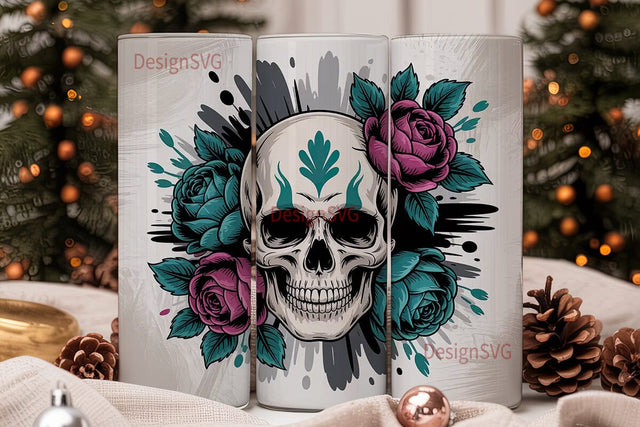 Gothic Skull & Roses 20oz Tumbler Wrap Sublimation DesignSVG 