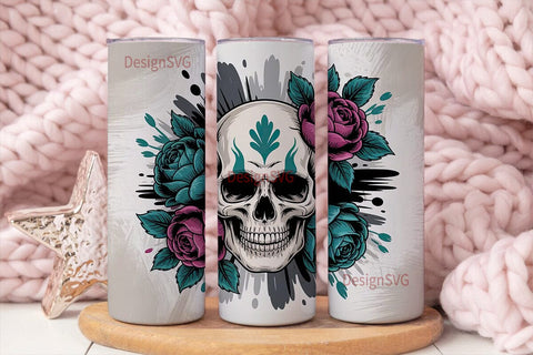 Gothic Skull & Roses 20oz Tumbler Wrap Sublimation DesignSVG 