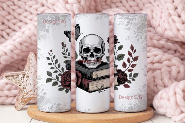 Gothic Skull & Roses 20oz Tumbler Wrap Sublimation DesignSVG 