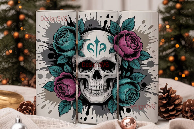 Gothic Skull & Roses 20oz Tumbler Wrap Sublimation DesignSVG 