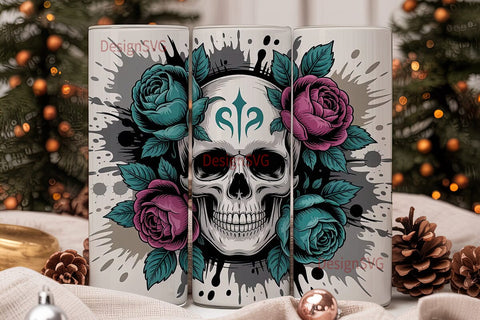 Gothic Skull & Roses 20oz Tumbler Wrap Sublimation DesignSVG 