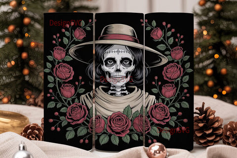 Gothic Skull & Roses 20oz Tumbler Wrap Sublimation DesignSVG 