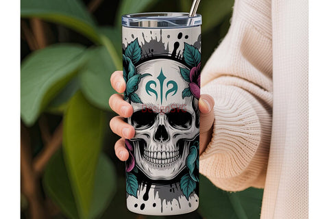 Gothic Skull & Roses 20oz Tumbler Wrap Sublimation DesignSVG 
