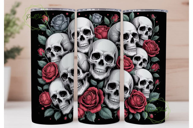 Gothic Skull & Roses 20oz Tumbler Wrap Sublimation PixelChick 