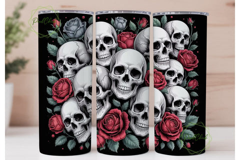 Gothic Skull & Roses 20oz Tumbler Wrap Sublimation PixelChick 