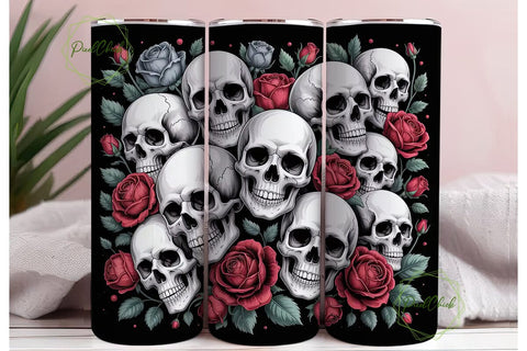 Gothic Skull & Roses 20oz Tumbler Wrap Sublimation PixelChick 
