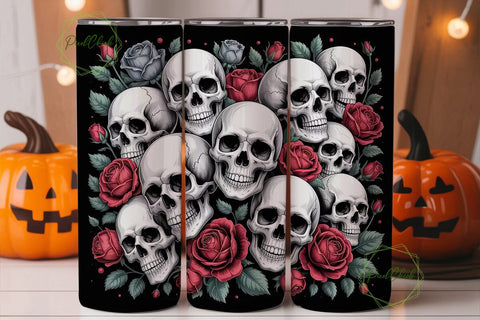 Gothic Skull & Roses 20oz Tumbler Wrap Sublimation PixelChick 