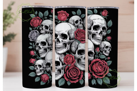 Gothic Skull & Roses 20oz Tumbler Wrap Sublimation PixelChick 