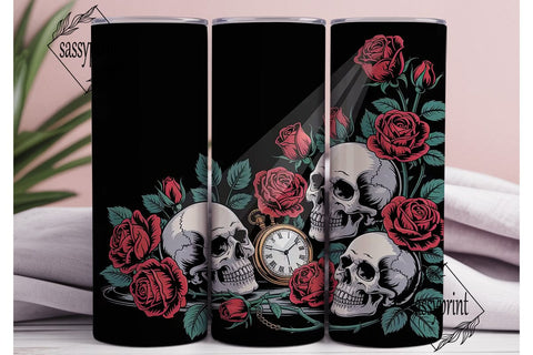 Gothic Skull Roses 20oz Tumbler Wrap Sublimation sassyprint 