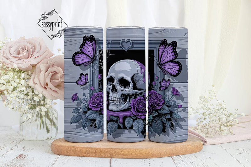 Gothic Skull Roses 20oz Tumbler Wrap Sublimation sassyprint 