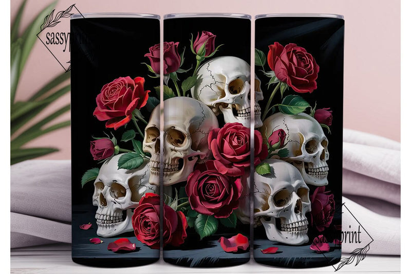 Gothic Skull & Roses 20oz Tumbler Wrap Sublimation sassyprint 