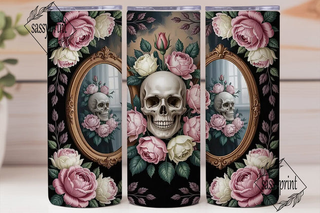 Gothic Skull & Roses 20oz Tumbler Wrap Sublimation sassyprint 