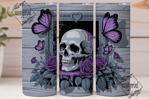Gothic Skull Roses 20oz Tumbler Wrap Sublimation sassyprint 