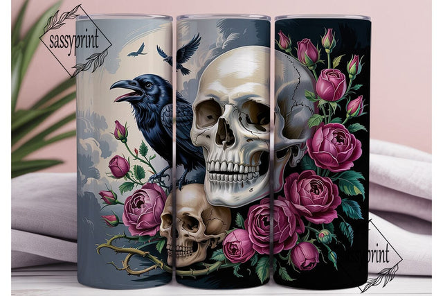Gothic Skull Roses 20oz Tumbler Wrap Sublimation sassyprint 