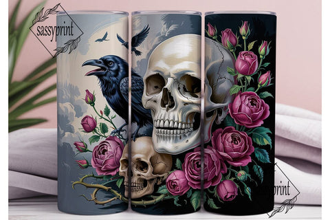Gothic Skull Roses 20oz Tumbler Wrap Sublimation sassyprint 