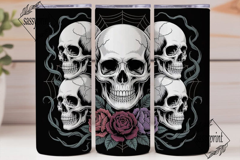 Gothic Skull Roses 20oz Tumbler Wrap Sublimation sassyprint 