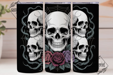 Gothic Skull Roses 20oz Tumbler Wrap Sublimation sassyprint 